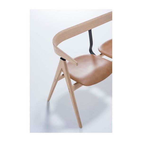 Ławka z drewna dębowego ze skórzanym siedziskiem Gazzda Ava-image-4