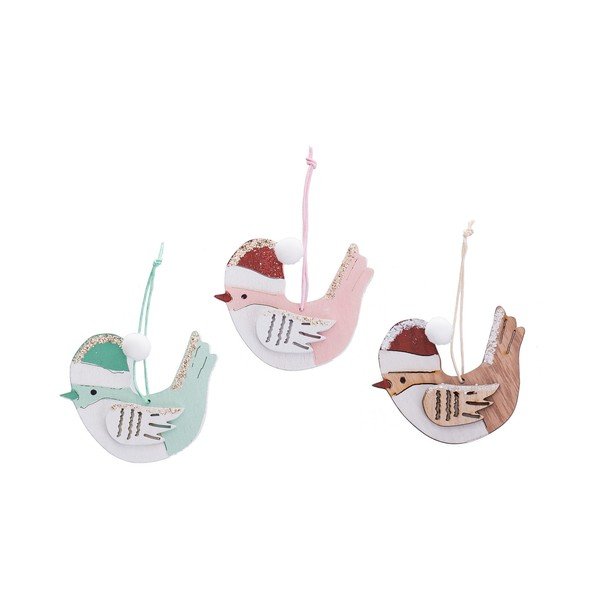 Drewniane ozdoby świąteczne zestaw 6 szt. 8 cm Birds – Casa Selección