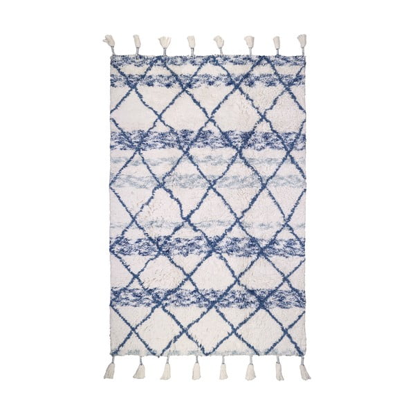 Niebiesko-biały dywan wykonany ręcznie z bawełny Nattiot Kilkay, 100x160 cm