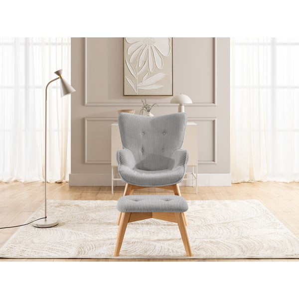 Szary sztruksowy fotel z podnóżkiem Niko – Ropez-image-1