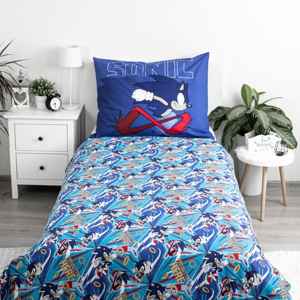 Niebieska bawełniana pościel dziecięca jednoosobowa 140x200 cm Sonic "Let´s go" – Jerry Fabrics-image-2