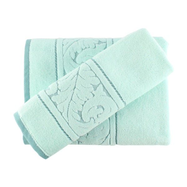 Zestaw miętowego ręcznika i ręcznika kąpielowego z bawełny Foutastic