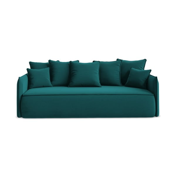 Turkusowa aksamitna rozkładana/ze schowkiem sofa 225 cm Hula – Makamii