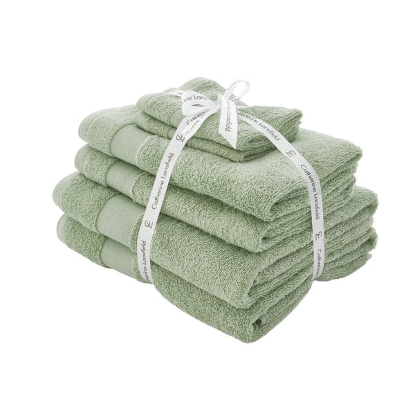 Zielone bawełniane ręczniki frotte zestaw 6 szt. Anti-Bacterial – Catherine Lansfield