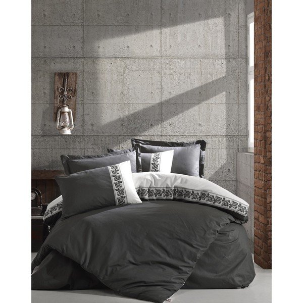 Szara pościel bawełniana z prześcieradłem Cotton Box Rosinda, 200x220 cm-image-1