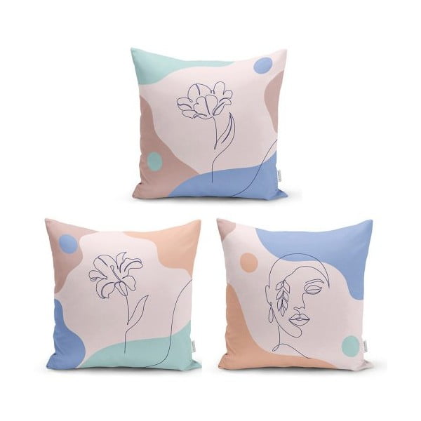 Zestaw 3 dekoracyjnych poszewek na poduszki Minimalist Cushion Covers Colorful Flower, 45x45 cm