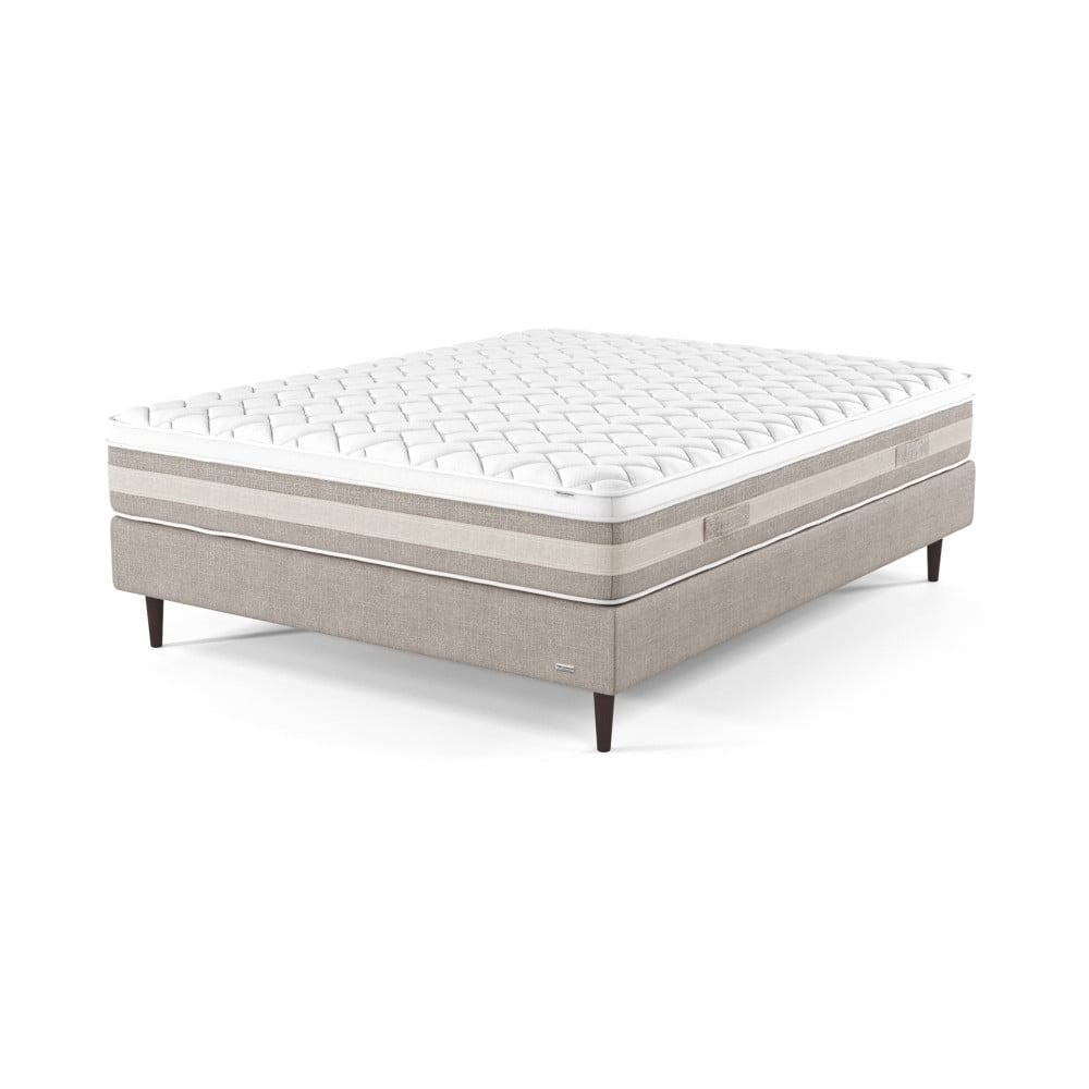 Beżowe łóżko boxspring ze sprężynowym materacem z pianki Ted Lapidus Maison AMBRE, 160x200 cm