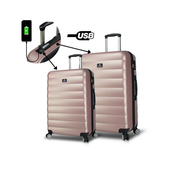 Zestaw 2 różowych walizek na kółkach z USB My Valice RESSNO Large & Medium-image-1