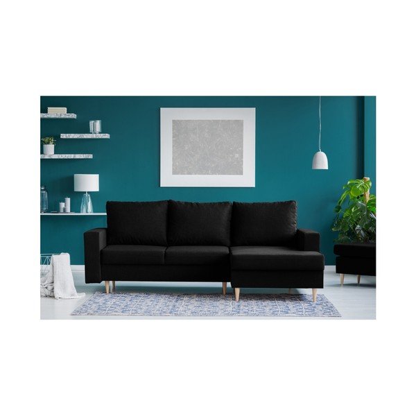 Czarna sofa rozkładana z szezlongiem po prawej stronie Mazzini Sofas Iris-image-2