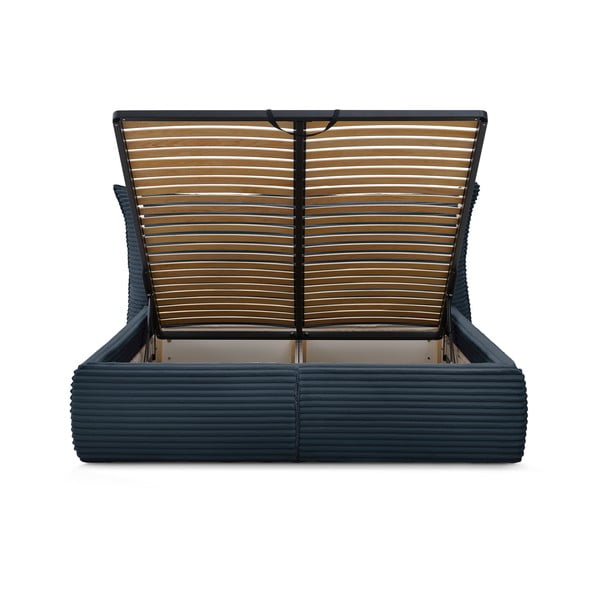 Ciemnoniebieskie tapicerowane łóżko dwuosobowe ze schowkiem i stelażem 180x200 cm Jade – Bobochic Paris-image-4