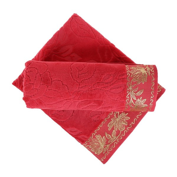 Zestaw 2 czerwonych ręczników Akdeniz, 70x140 cm