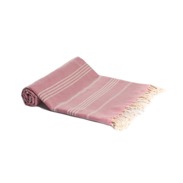 Różowy ręcznik kąpielowy tkany ręcznie Ivy's Ebru, 100x180 cm