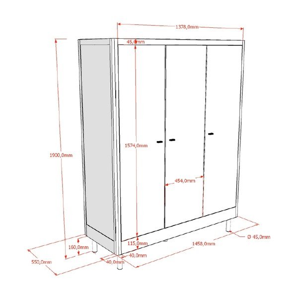 Biała szafa dziecięca z litego drewna bukowego 146x190x55 cm Forrest – Vipack-image-2