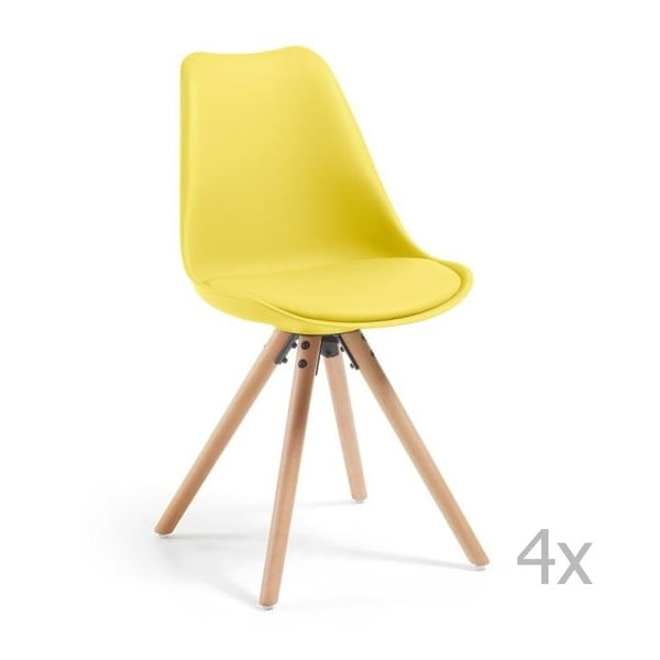 Zestaw 4 żółtych krzeseł do jadalni z drewnianymi nogami La Forma Lars