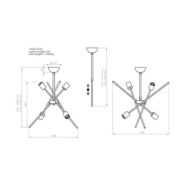 Lampa wisząca z 4 żarówkami Homemania Decor Gera-image-2