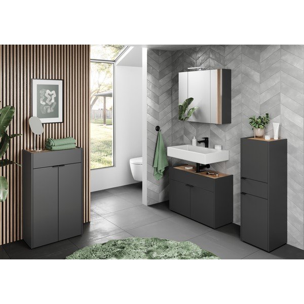 Antracytowa wysoka szafka łazienkowa 34x111 cm Forano – Germania-image-3