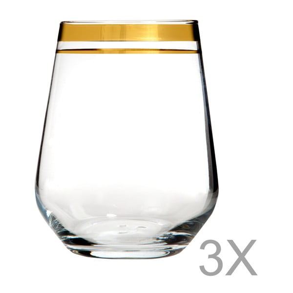 Zestaw 3 przezroczystych szklanek ze złotą krawędzią Mezzo, 250 ml