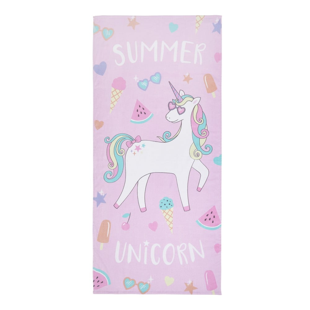 Różowo-fioletowy bawełniany ręcznik plażowy 76x160 cm Summer Unicorn – Catherine Lansfield
