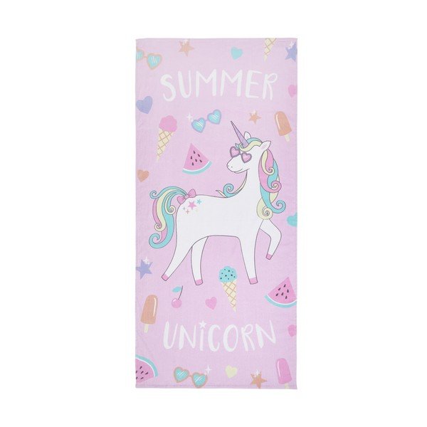 Różowo-fioletowy bawełniany ręcznik plażowy 76x160 cm Summer Unicorn – Catherine Lansfield