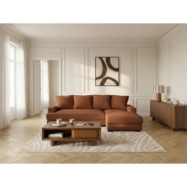 Pomarańczowy sztruksowy rozkładany/ze schowkiem narożnik (prawostronny/z szezlongiem) Campi – Bobochic Paris-image-2