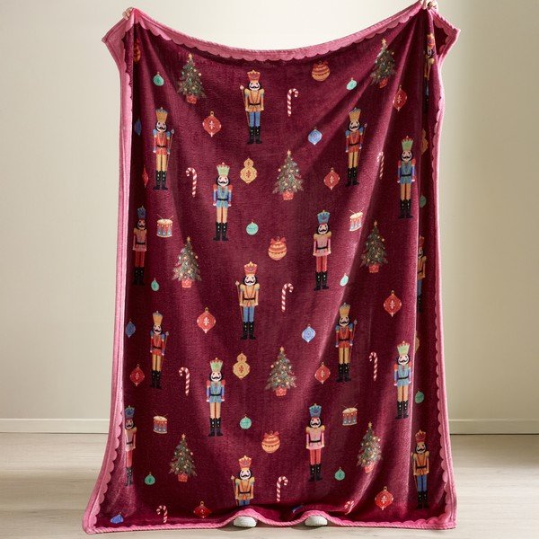 Bordowy/różowy koc ze świątecznym motywem 170x130 cm Christmas Nutcracker – Catherine Lansfield-image-2