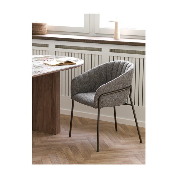 Szary stalowy fotel jadalniany z podłokietnikami Costa – House Nordic-image-1