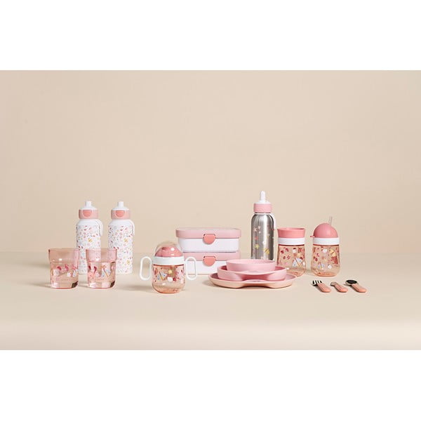 Biało-jasnoróżowa butelka dla dzieci 400 ml Flowers & butterflies – Mepal-image-1