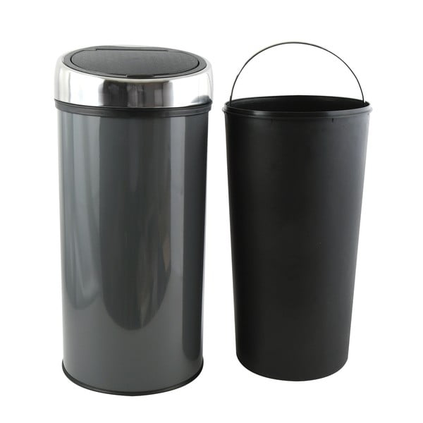 Ciemnoszary stalowy kosz na śmieci otwierany na dotyk 30 l – MSV-image-2