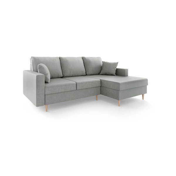 Szara sofa rozkładana ze schowkiem Mazzini Sofas Aubrieta, prawostronna