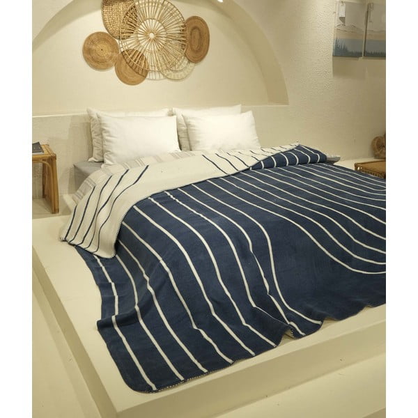 Biało-ciemnoniebieska narzuta na łóżko dwuosobowe 200x220 cm Twin – Oyo Concept