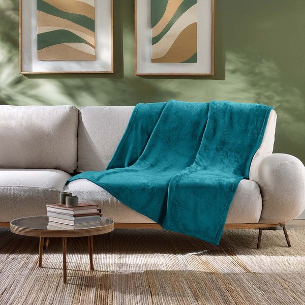 Niebieski koc z mikfroflaneli 125x150 cm Flanou – douceur d'intérieur-image-2