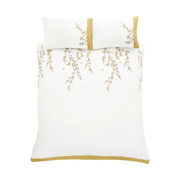 Biało-żółta pościel Catherine Lansfield Embroidered Blossom, 200x200 cm