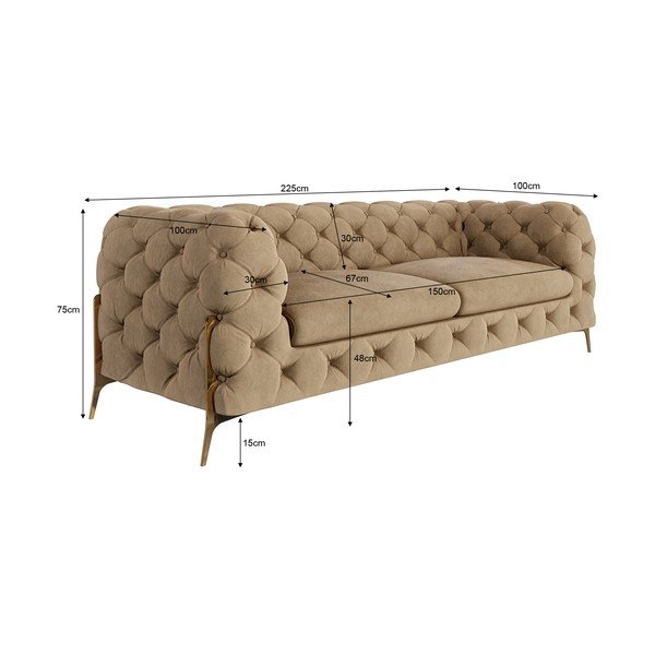 Jasnobrązowa aksamitna sofa 225 cm Chelsea Bis – Ropez-image-3
