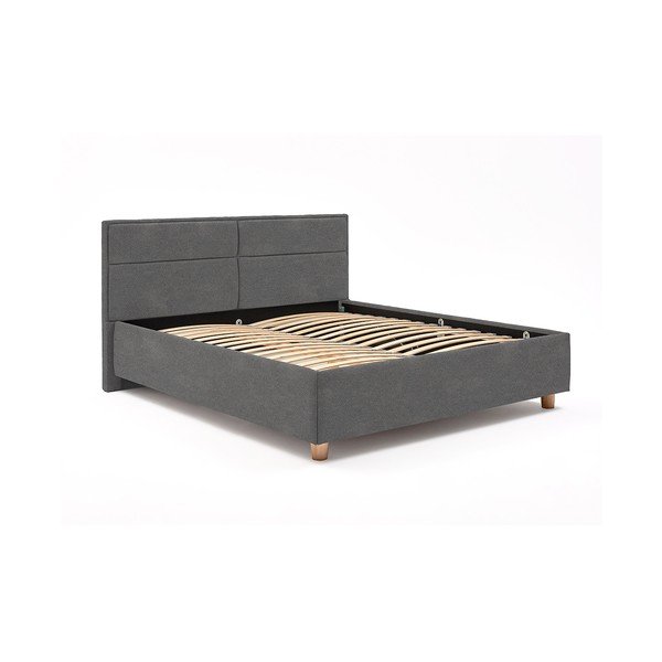 Jasnoszare dwuosobowe łóżko ze stelażem i schowkiem DlaSpania Grace, 160x200 cm-image-2