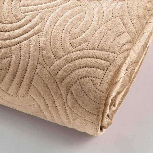 Jasnobrązowy aksamitny zestaw narzuty na łóżko i poszewki na poduszkę 240x260 cm Solange – douceur d'intérieur-image-2