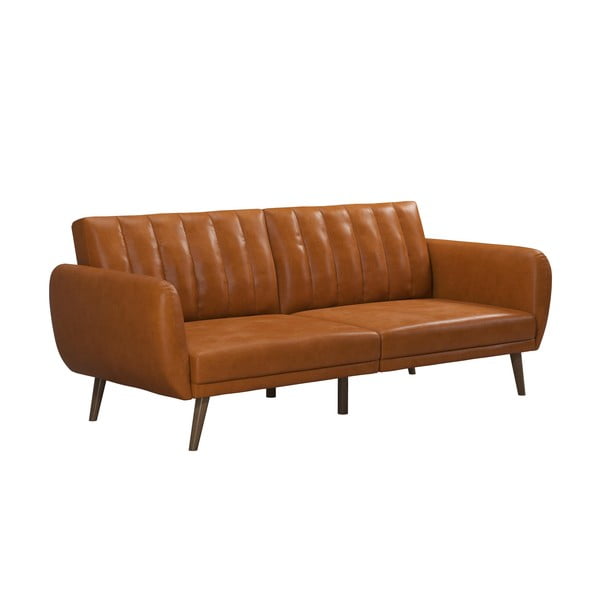 Pomarańczowa rozkładana sofa z imitacji skóry 207 cm Brittany – Novogratz-image-2