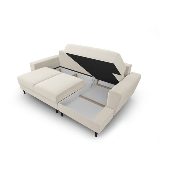 Beżowy aksamitny rozkładany narożnik ze schowkiem (prawostronny/z szezlongiem) Kyoto – Cosmopolitan Design-image-3