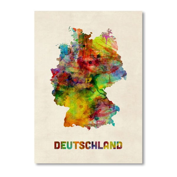 Plakat z kolorową mapą Niemiec Americanflat Art, 60x42 cm