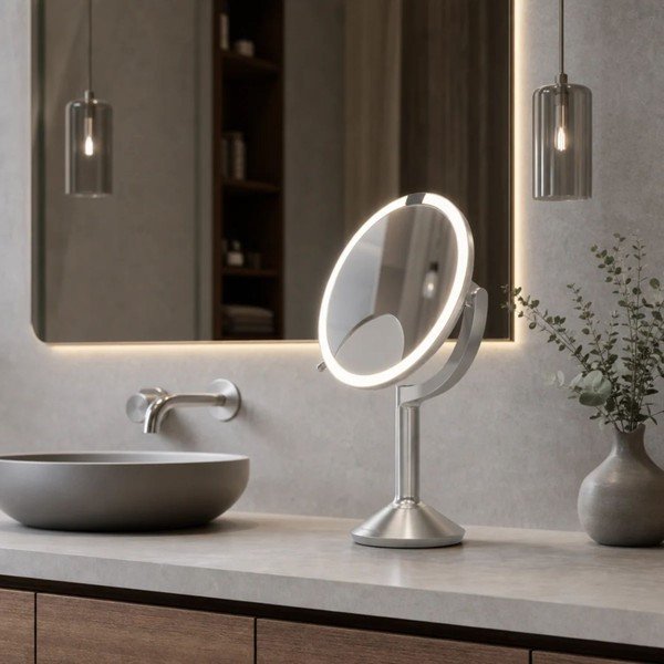 Lustro z oświetleniem/powiększające (powiększenie 5x/powiększenie 10x) kosmetyczne ø 20 cm Trio – simplehuman-image-3