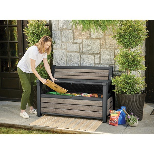 Brązowa plastikowa ławka ogrodowa Deco – Keter-image-4