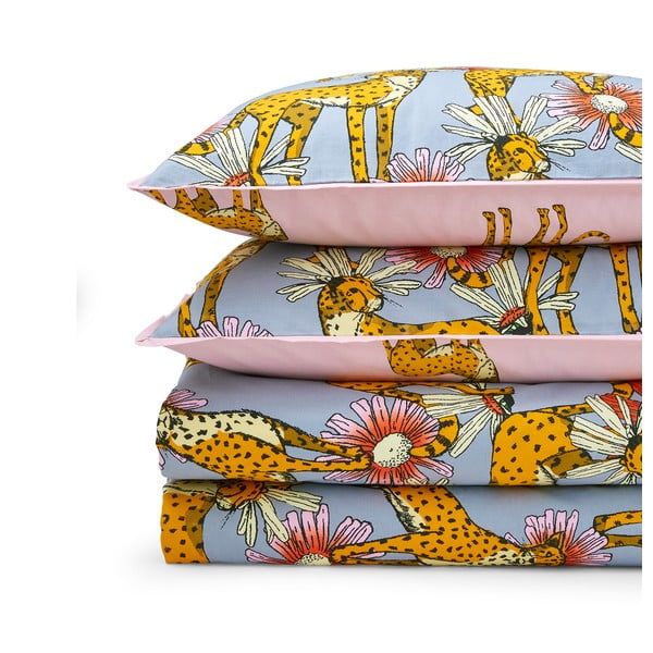 Różowo-szara bawełniana pościel dwuosobowa 230x220 cm Untamed Cheetah – Their Nibs