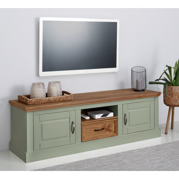 Jasnozielona szafka pod TV z litego drewna sosnowego 160x50 cm Selma – Støraa-image-1