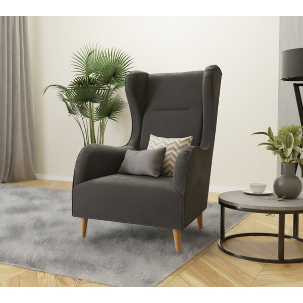 Ciemnoszary aksamitny fotel typu uszak Carole – Ropez-image-3