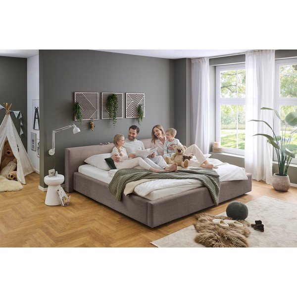 Szarobrązowe tapicerowane łóżko dwuosobowe ze schowkiem ze stelażem 200x240 cm Cube – Meise Möbel-image-2
