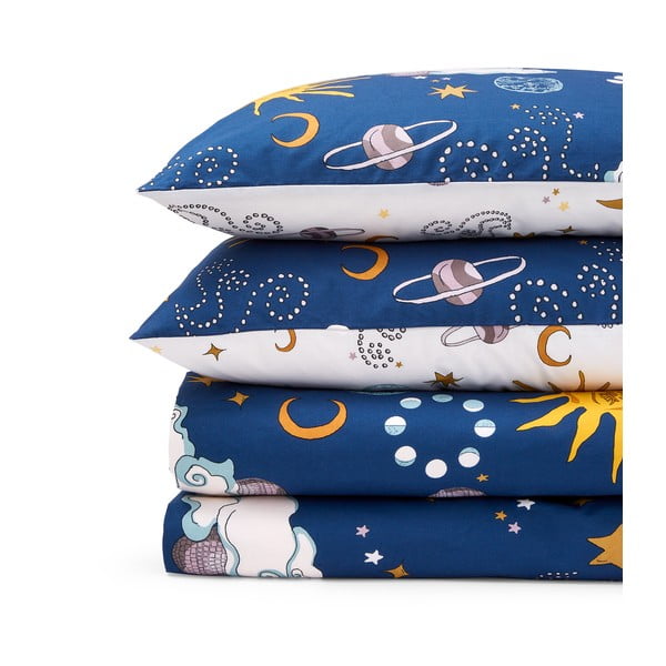 Biało-niebieska bawełniana pościel dwuosobowa 200x200 cm Disco Space – Their Nibs