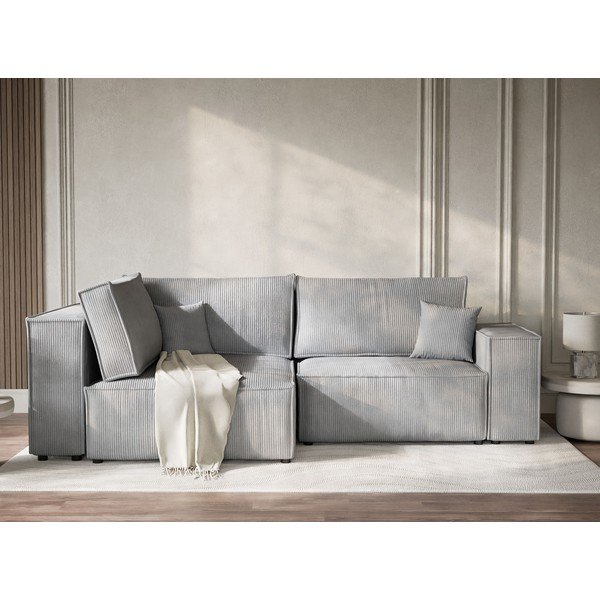 Szary sztruksowy rozkładany/ze schowkiem narożnik (lewostronny/w kształcie litery L) Tonga – Maison de Rêve-image-1