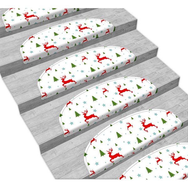 Biało–czerwone dywaniki na schody zestaw 16 szt. 65x20 cm Christmas Deer and Tree – Vitaus-image-1