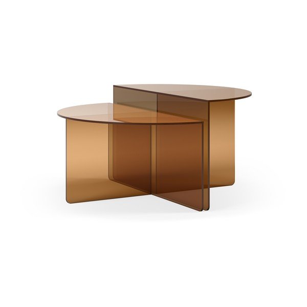 Brązowe szklane okrągłe stoliki zestaw 2 szt. ø 80 cm Velta – MOME