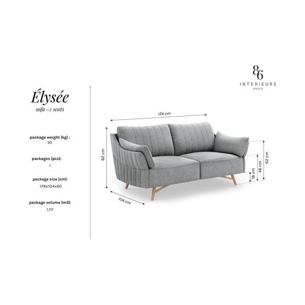 Szara sofa Interieurs 86 Elysée, 174 cm-image-4