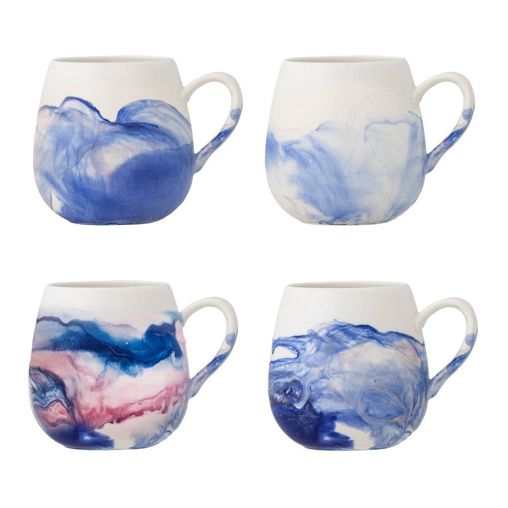 Biało-niebieskie kamionkowe filiżanki zestaw 4 szt. 250 ml Lyre – Bloomingville